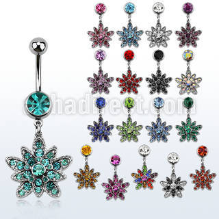 mcd692d piercing ombligo acero quirurgico bola joya bisel 8mm flor cristal 10mm distribuidor mayorista