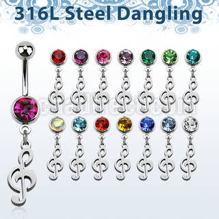 mcd709 steel belly banana with a dangling musical note 