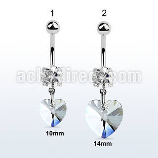 mcd715 steel belly banana w a dangling heart shaped crystal