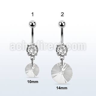 mcd717 steel belly banana w a dangling round crystal