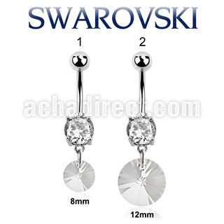 mcd718 steel belly banana w a dangling round swarovski crystal