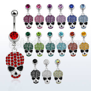 mcd722 steel belly banana, w dangling crystal studded skull