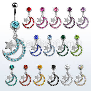 mcd723 steel belly banana w dangling crystal moon w star