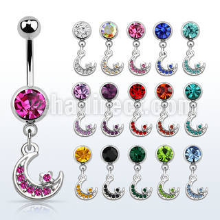 mcd734 steel belly banana w dangling moon w crystals