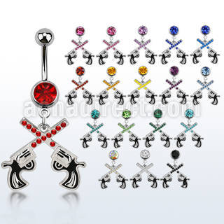 mcd750 steel belly banana w dangling crossed pistol w crystal
