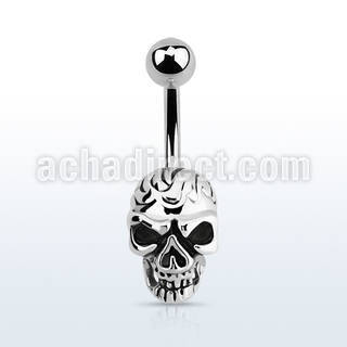 mcd753 surgical steel belly banana with a lower casted skull