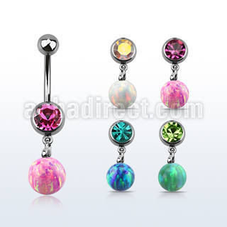 mcd754 steel belly banana w dangling 8mm synthetic opal ball