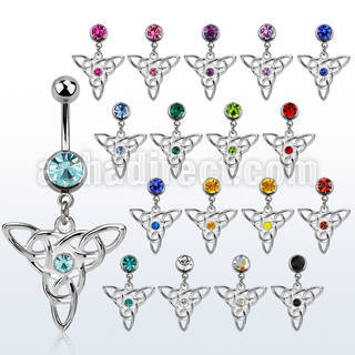 mcd759 steel belly banana w dangling celtic knot  w crystals