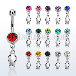 mcd767 steel belly banana, 14g w jewel ball w a dangling tulip 