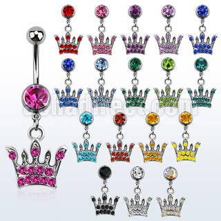 mcdcr4 316l steel belly banana with jewel ball dangling crown