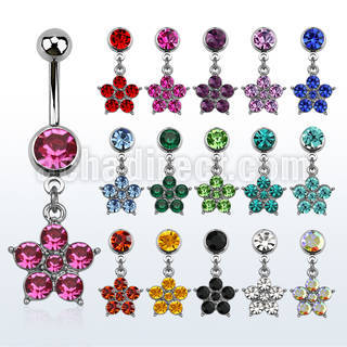 mcdflc20 steel belly banana, w dangling crystal flower w 5 petals