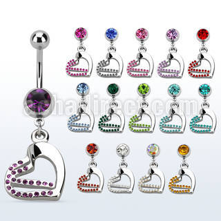 mcdhrc5 steel belly banana w dangling double heart w crystals