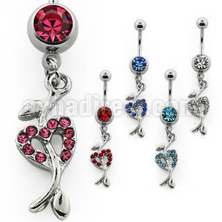 mcdhrc7 316l steel belly banana with heart with crystal