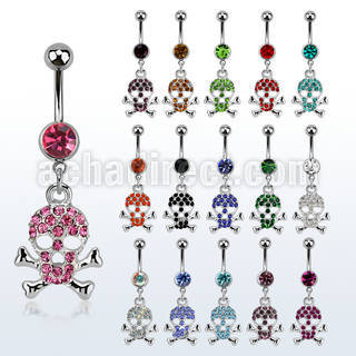 mcdsk5 steel belly banana w dangling crystal studded skull