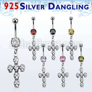 mcdvd11 belly banana w dangling silver cross formed by skull