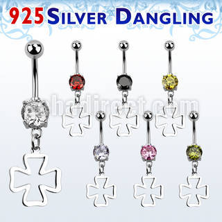 mcdvd19 steel belly banana w cz stone silver cross dangling