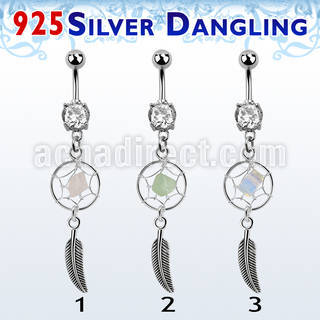 mcdvd1 316l 2 jewel banana with silver dreamcatcher w ir feather