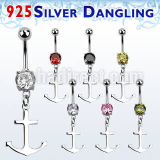 mcdvd22 steel belly banana w round cz silver plain anchor