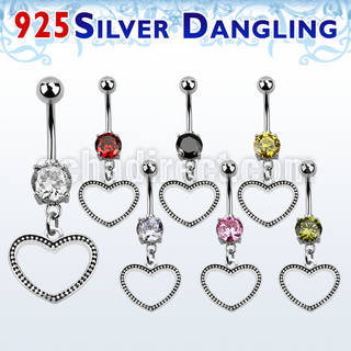 mcdvd24 steel belly banana w round cz silver heart shaped
