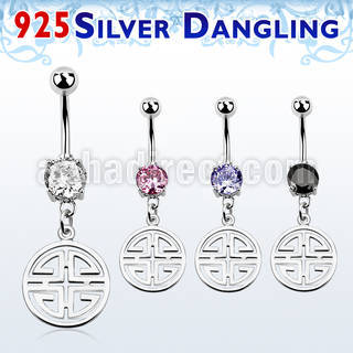 mcdvd26 steel cz belly banana silver dangling chinese word