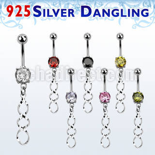 mcdvd31 steel belly banana w round cz stone silver coil shaped