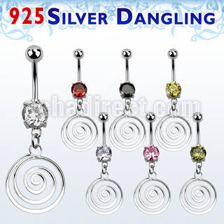 mcdvd32 steel belly banana w round cz stone silver swirl