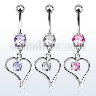 mcdz12 316l steel belly banana w prong cz heart w round cz