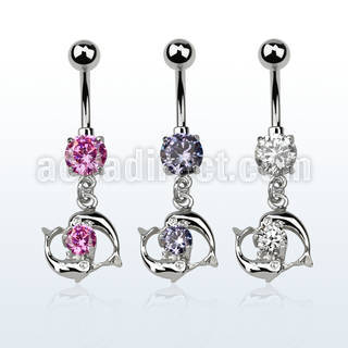 mcdz15 316l steel belly banana w prong cz cz w dolphin couple