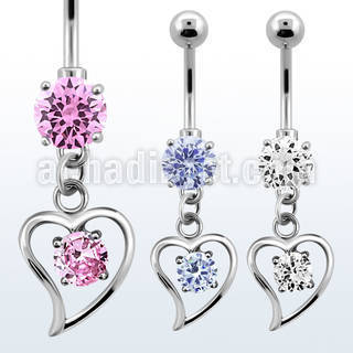 mcdz17 316l steel belly banana w prong cz round cz in heart