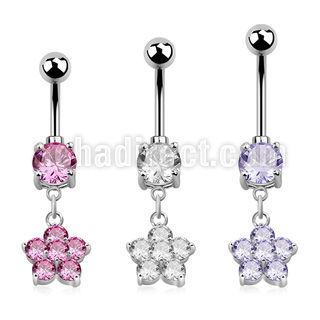 mcdz293 316l steel belly banana with round prong cz cz flower