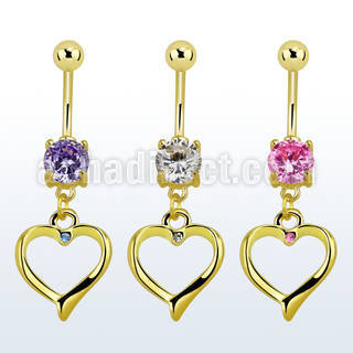 mcdz333 gold anodized belly banana w dangling heart w a crystal