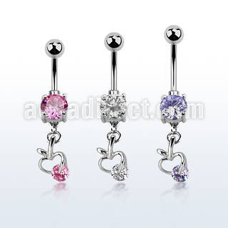 mcdz374 316l banana with bezel 2 jewel ball apple w cz stone