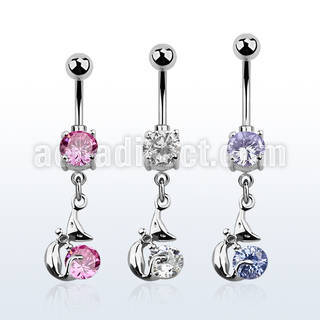 mcdz378 316l steel belly banana w 2 bezel ladycat w round cz
