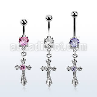 mcdz379 piercing ombligo acero quirurgico doble bola joya bisel 5 8mm cruz estilo vintage zirconia redonda centro 10mm al por mayor