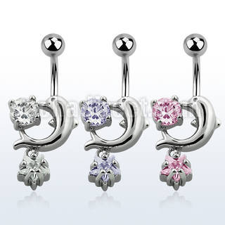 mcdz384 316l steel belly banana with cz dolphin star prong cz