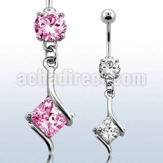 mcdz406 316l steel belly banana with round square prong cz