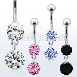 mcdz407 316l steel belly banana with round prong cz round cz