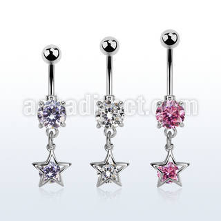mcdz414 steel belly banana w dangling star w round cz
