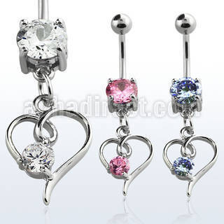 mcdz59 316l steel belly banana w prong cz heart w round cz