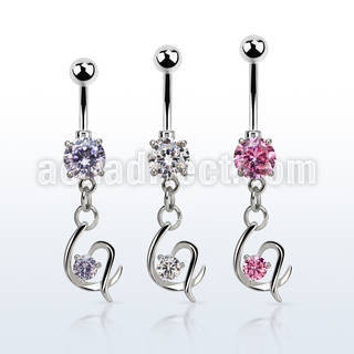 mcdz731 steel belly banana dangling fancy heart w a single cz 