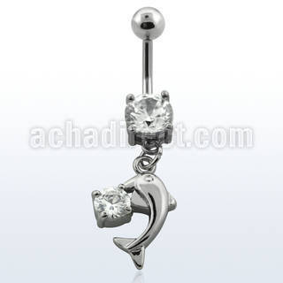 mcdz7x 316l steel prong cz banana w small dolphin w round cz