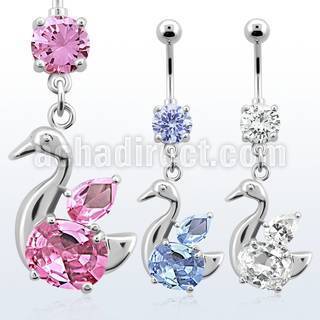 mcdz89 316l steel belly banana w prong cz elegant swan w cz