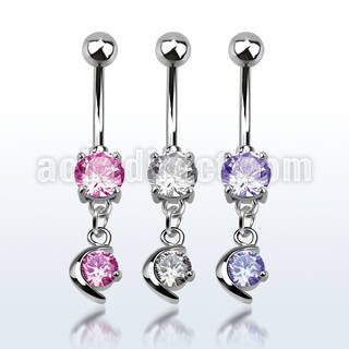 mcdz8 316l steel belly banana w prong cz dangling moon w cz