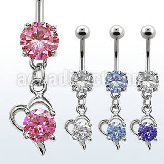 mcdz9 316l steel belly banana w prong cz dangling heart w cz