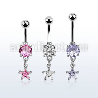 mcdzs6 steel belly banana w dangling prong set star shaped cz 