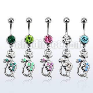 mcop475 steel belly banana w dangling lady cat w synthetic opals