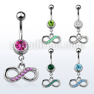 mcop617 steel belly banana w infinity symbol w synthetic opals 