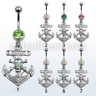 mcop691 316l steel belly banana dangling skull w synthetic opal