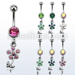 mcopfl15 steel belly banana dangling flower w synthetic opal