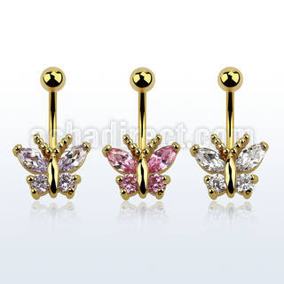 mdgz321 gold anodized belly banana w a crystal studded butterfly